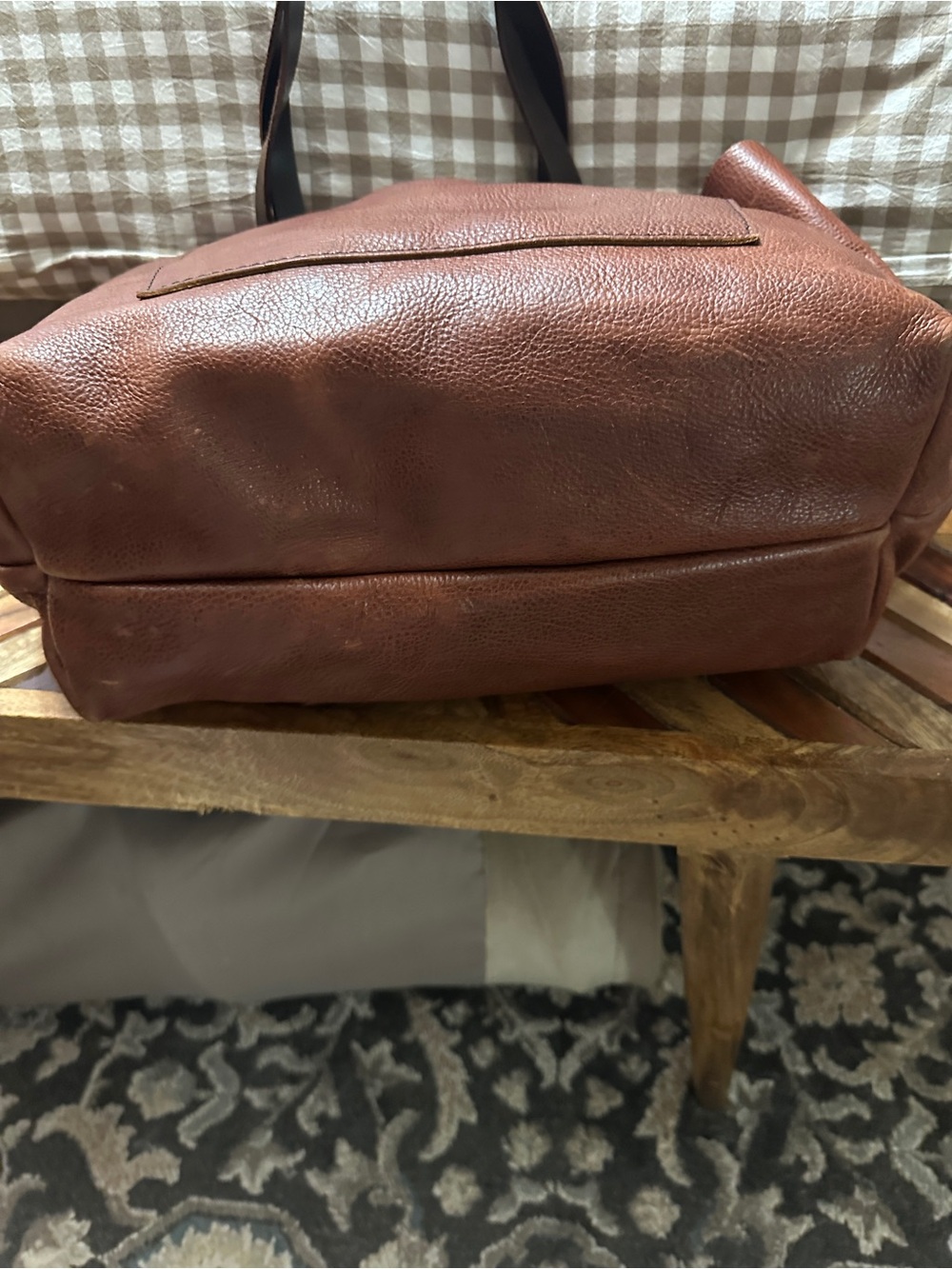 Portland Leather Brown Leather oversized Tote with Dark Brown Handles - Picture 3 of 5